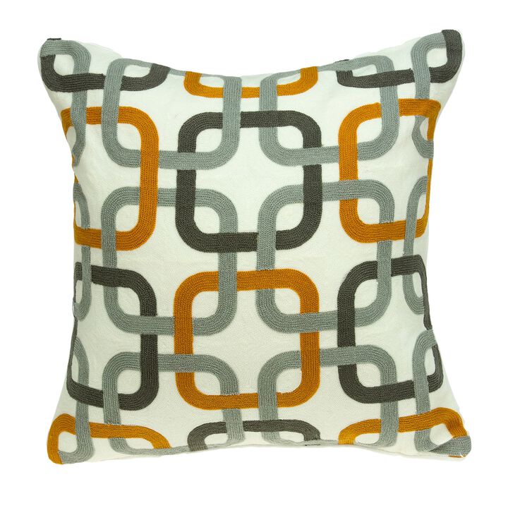 20" Gray and Orange Cotton with Embroidery Throw Pillow