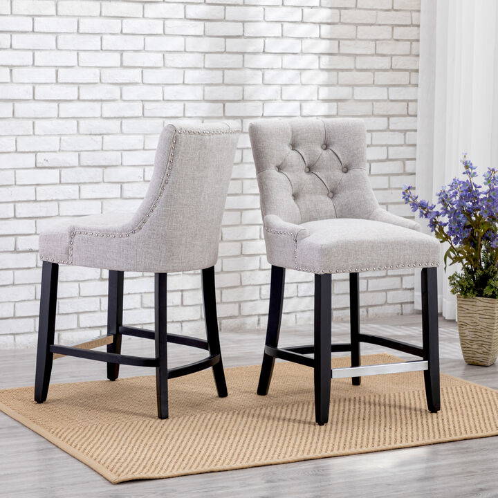 WestinTrends 24" Linen Fabric Tufted Upholstered Counter Stool (Set of 2)