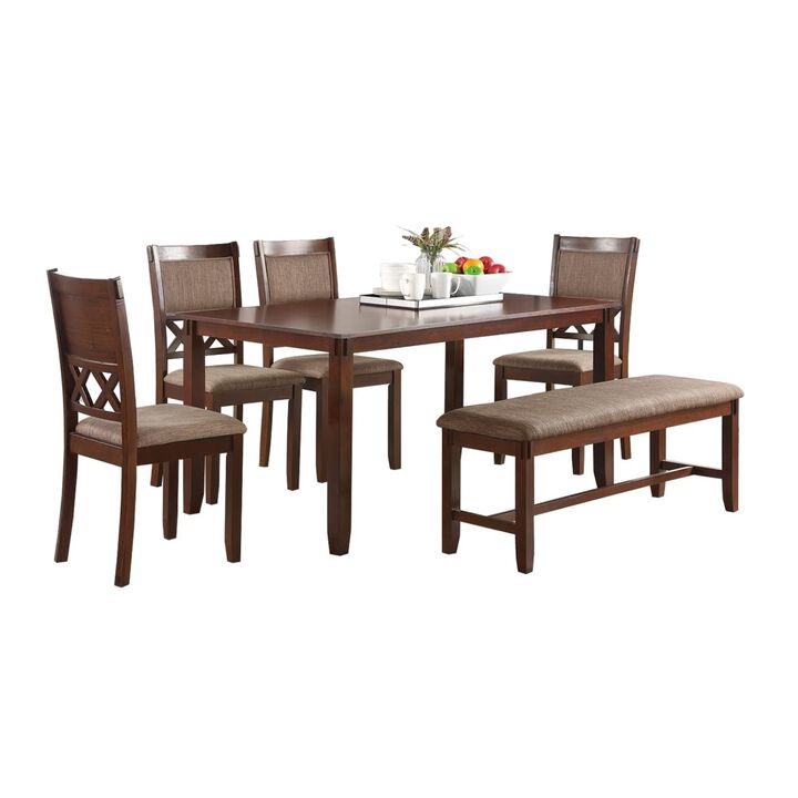 Espresso Color Dining Room Furniture Unique Modern 6pc Set Dining Table 4x Side Chairs and A Bench Solid wood Rubberwood and veneers