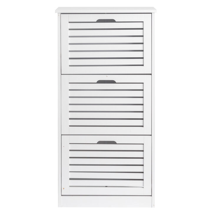 Louvered Shoe Cabinet with 3 Flip Drawers, Narrow Shoe Storage Organizer