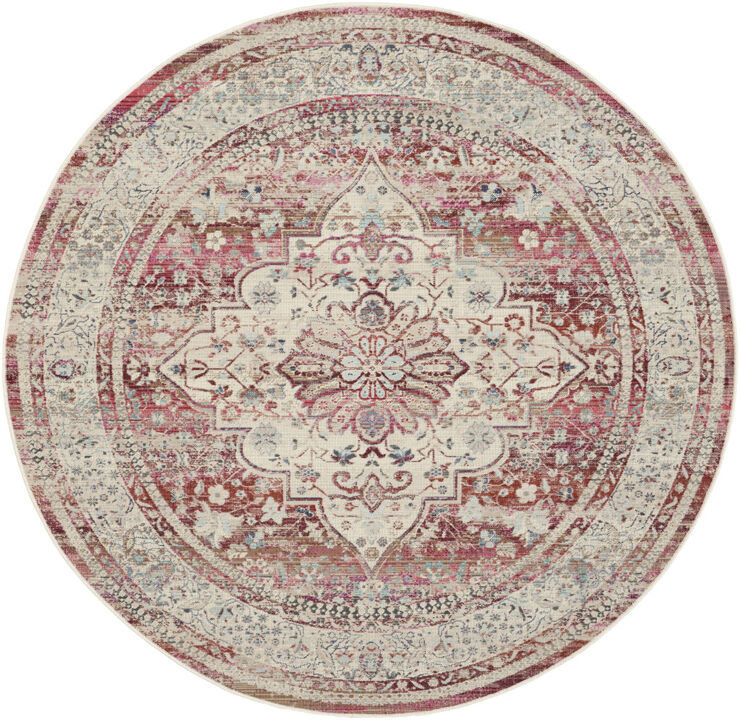 HomeRoots Floral Distressed Round Rug