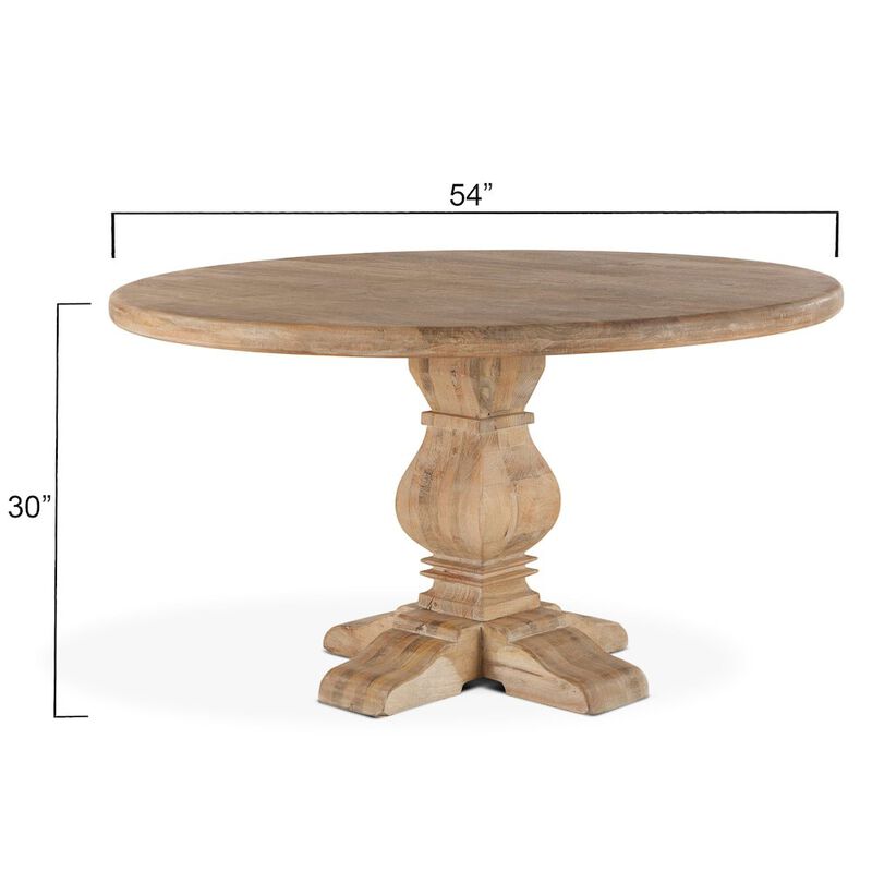 World Interiors Pengrove 54-Inch Round Mango Wood Dining Table in Antique Oak Finish