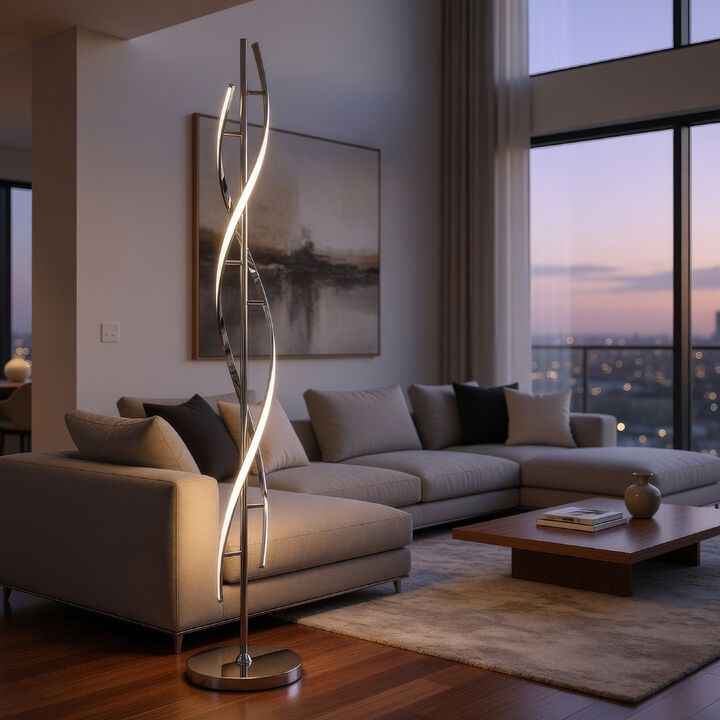 Jam 63 Inch Floor Lamp, LED, Metal Round Base, Accent Silver Metal Base