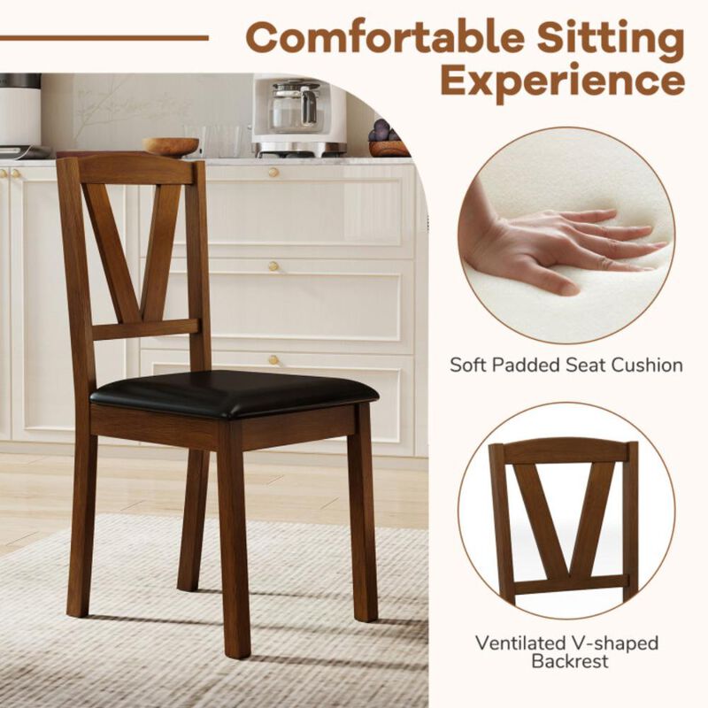 Hivvago Wooden Dining Chair Set of 2 with PU Leather Upholstered and Rubber Wood Frame