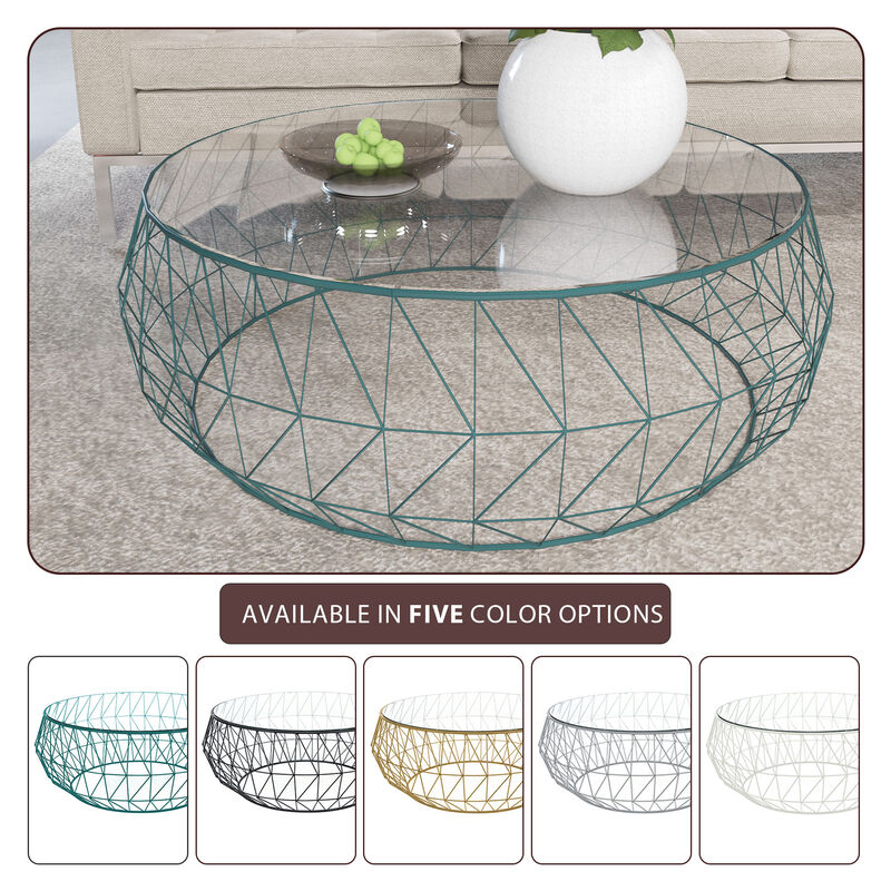 LeisureMod Malibu 39" Octagon End Table with Glass Top