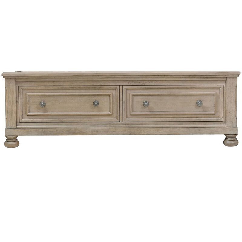 Sage Queen Sleigh Bed, 2 Drawer Footboard, Wire Brushed Smooth Gray Finish - Benzara image number 3