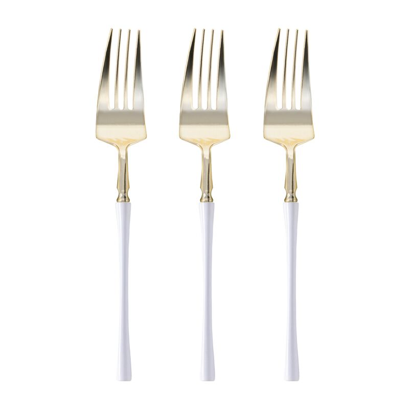Gold with White Handle Moderno Plastic Dinner Forks (240 Forks) image number 2