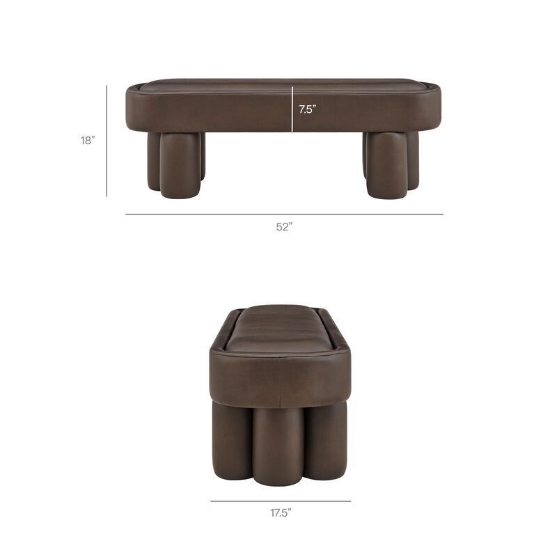 Modway Mossi 52-Inch Modern Oval Vegan Leather Bench in Mushroom &ndash; Upholstered Accent Bench with Cylindrical Clover-Leg Base for Bedroom, Entryway, or Living Room image number 2