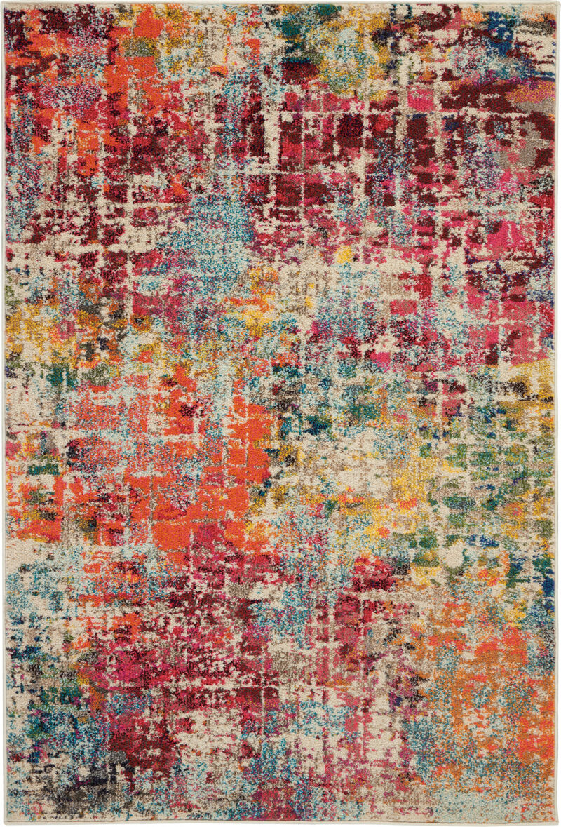 4 X 6 Pink Abstract Power Loom Distressed Non Skid Area Rug image number 0