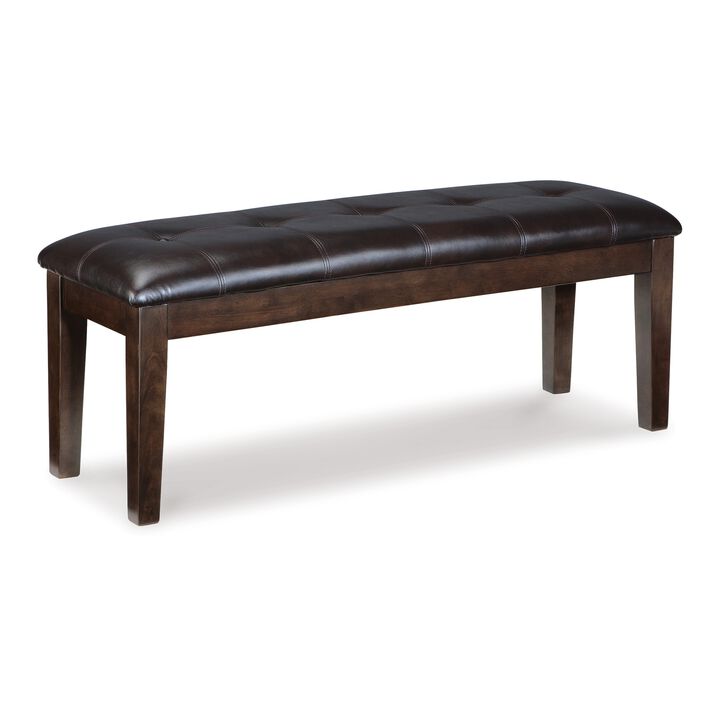 Hado Dining Bench, 49 Inch, Tufted Faux Leather Seat, Dark Brown - Benzara