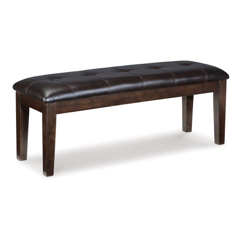 Hado Dining Bench, 49 Inch, Tufted Faux Leather Seat, Dark Brown - Benzara