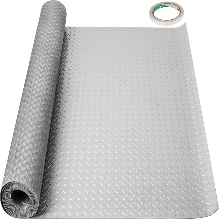 VEVOR Garage Floor Mat Garage Flooring Roll 228.35x59.05 in Non-Slip Silver PVC
