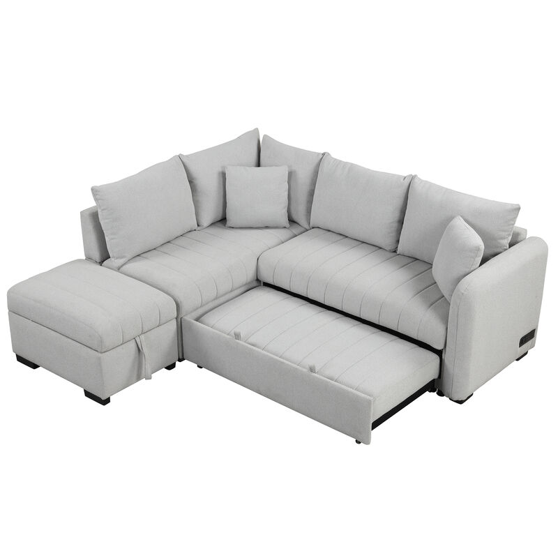 Merax L-shaped Sectional Pull Out Sofa Bed Sleeper Sofa with 2 USB Ports. image number 9