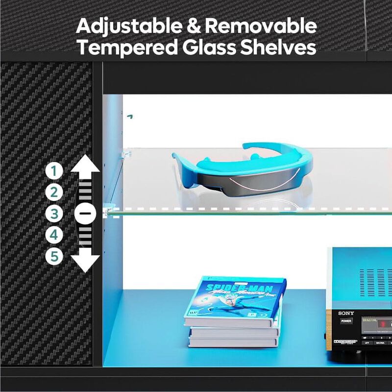 ShipItFurniture 58" LED TV Stand for 55/60/65-Inch TVs - Adjustable Tempered Glass Shelves image number 4