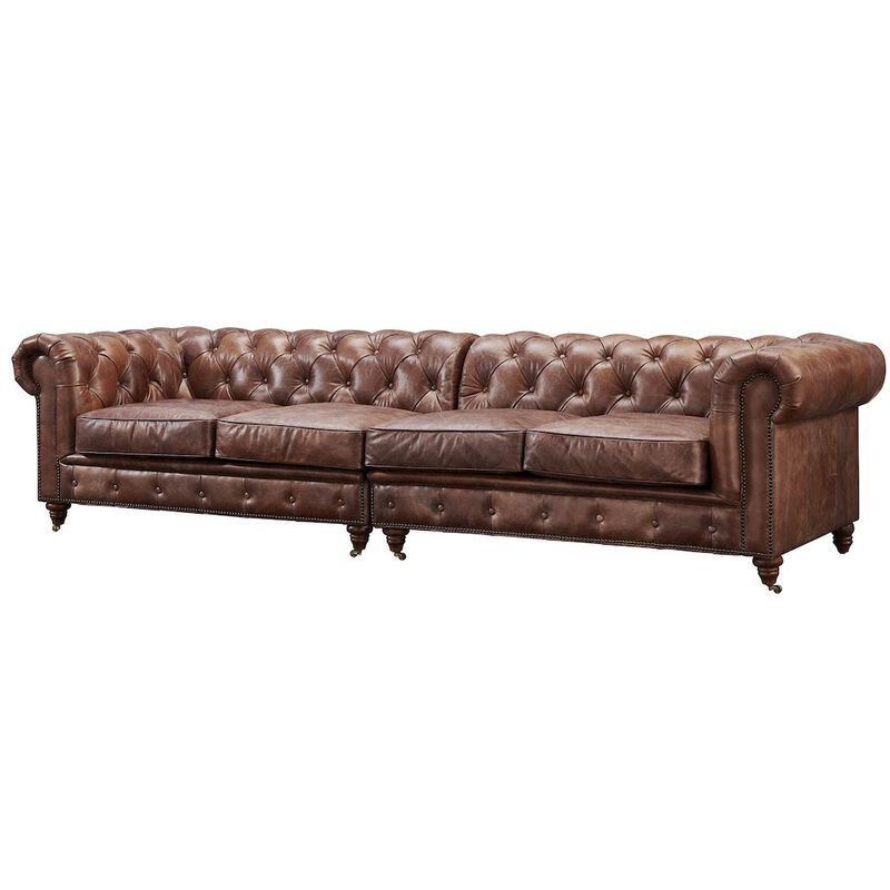 Crafters and Weavers Century Chesterfield Sofa - Dark Brown Leather - 118