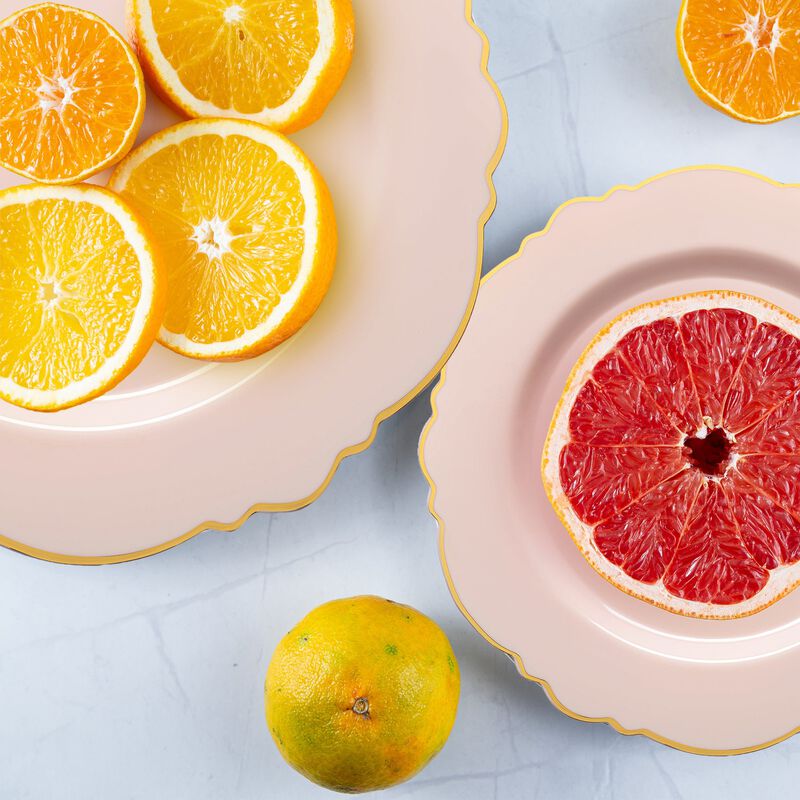 Pink with Gold Rim Round Blossom Plastic Dinnerware Value Set (40 Sets) image number 8
