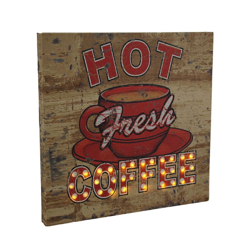 Hot Fresh LED Lighted Coffee Vintage Finish Canvas Wall Hanging image number 0