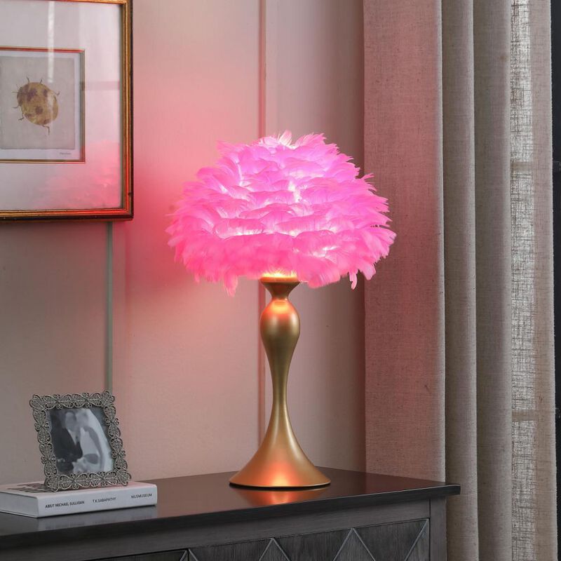 Hivvago 24" Glam Hot Pink Feather and Gold Table Lamp