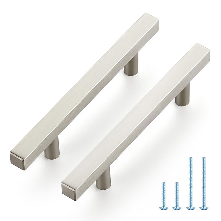 JOY DECOR 10 Pack 3-1/2 Inch Brushed Nickel Square Cabinet Handles Stainless Steel Cabinet Hardware Pulls for Kitchen and Drawer