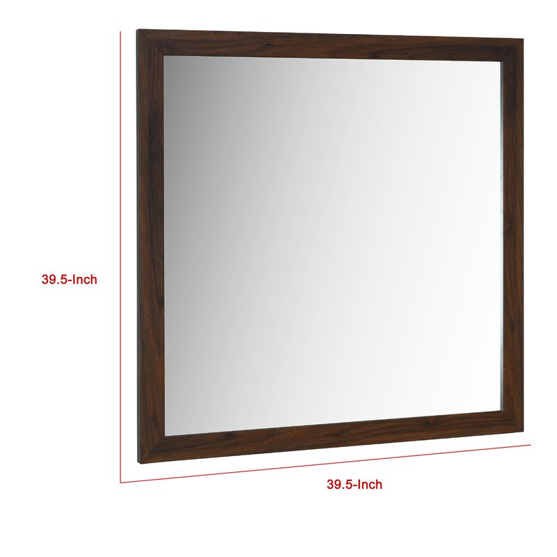 Yels Dresser Mirror, Squared Corners, Flat Glass Design, Brown Wood