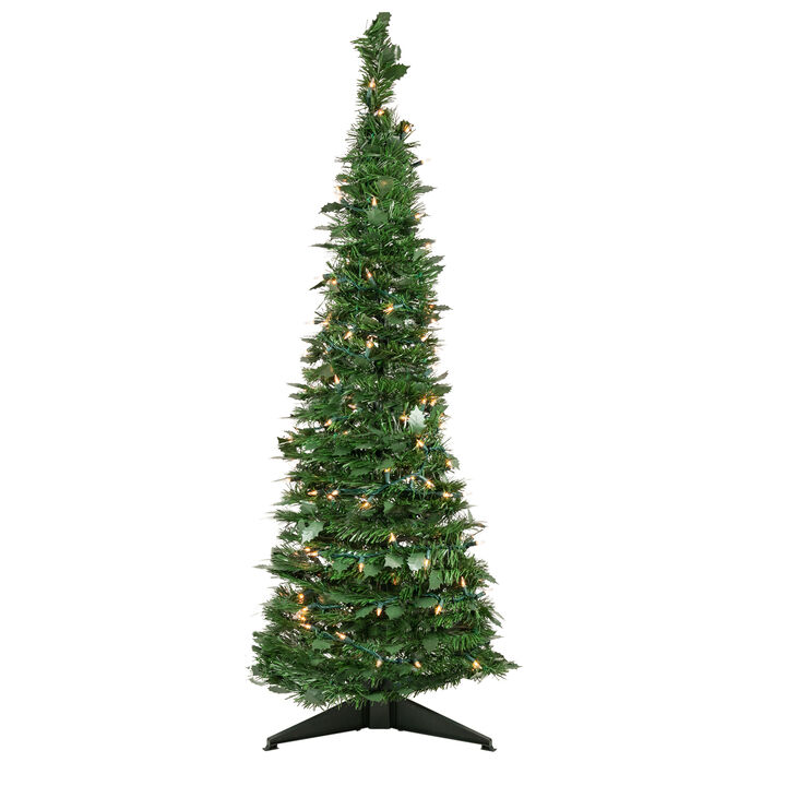 4' Pre-Lit Green Tinsel Pop-Up Artificial Christmas Tree  Clear Lights