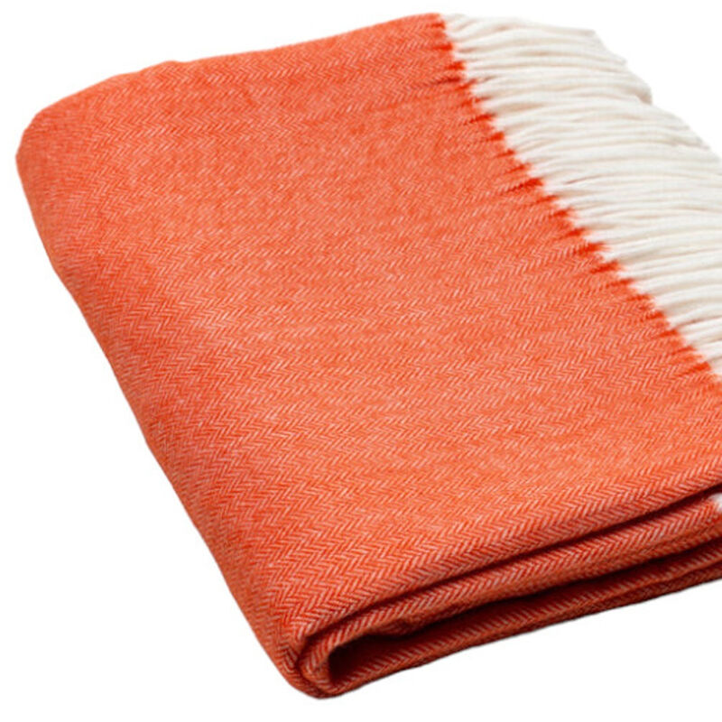 HomeRoots 50" X 60" Orange And White Woven Herringbone Plush Throw Blanket image number 2