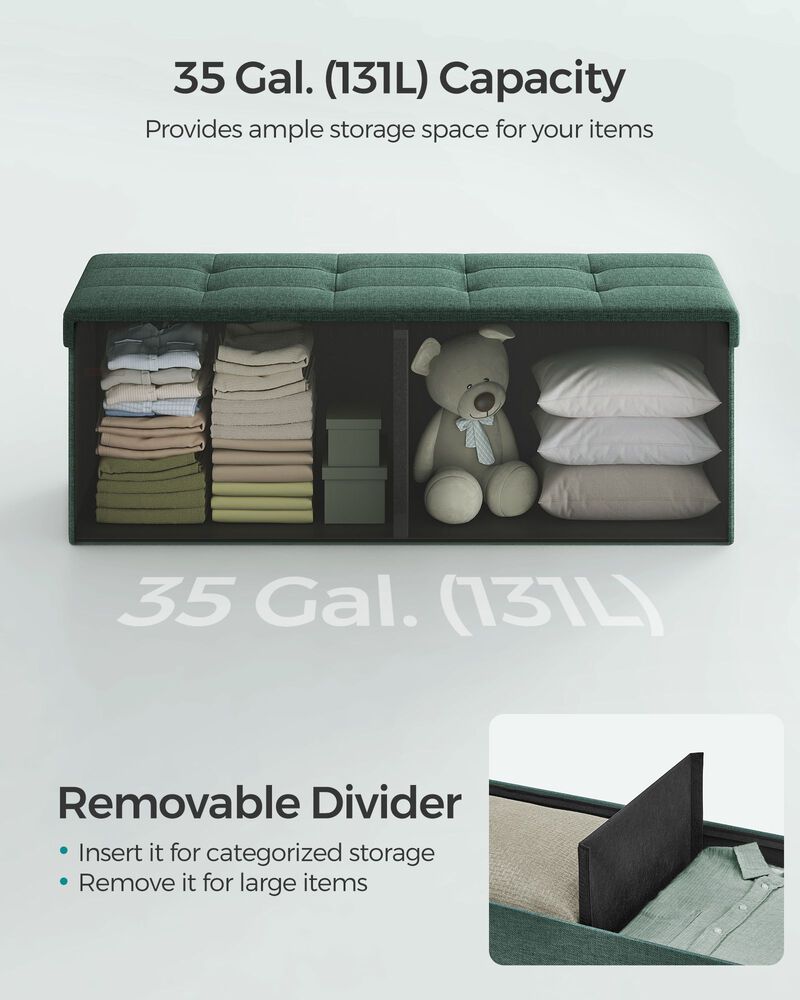 Long Folding Ottoman with Storage and Divider &ndash; 43" Upholstered Bench and Foot Stool for Home Organization