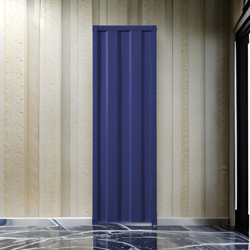 Industrial Style Metal Wardrobe with Recessed Door Front, Blue