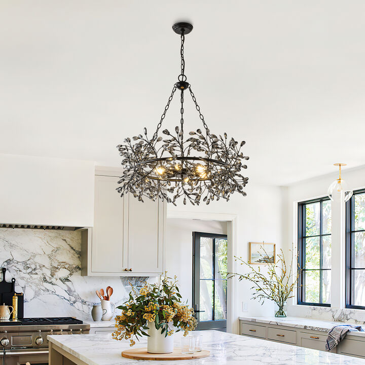 30.7" Modern Glam Black Crystal Branch Chandelier for Kitchen Island, Dining Room and Living Room