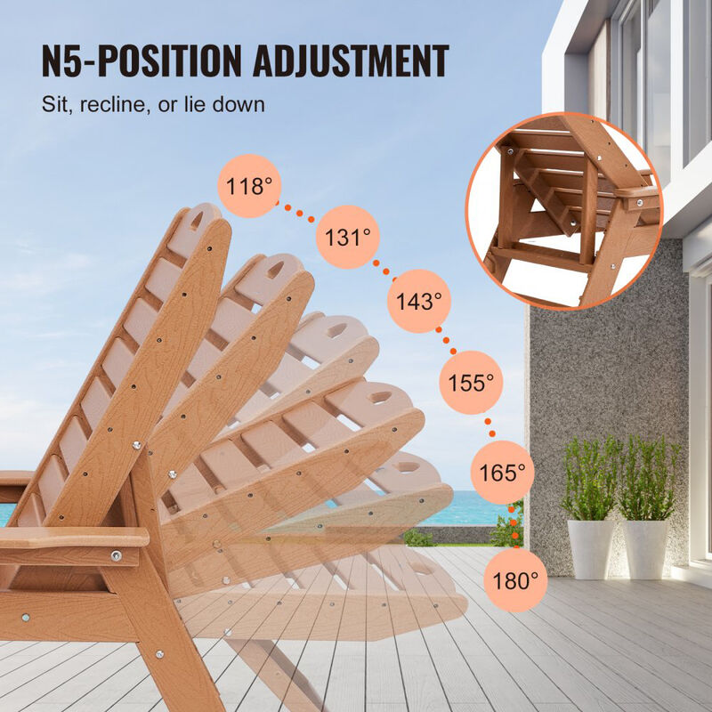 Outdoor Chaise Lounge Chair, 6-Position Adjustable HDPE Recliner with Cup Holder image number 6