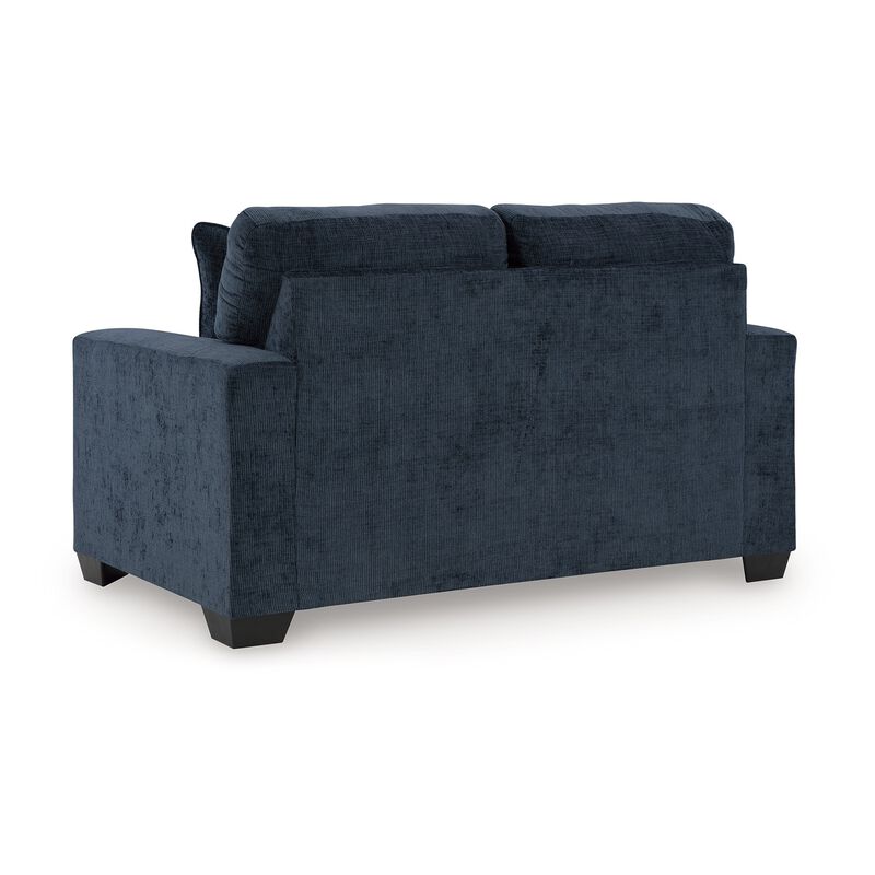 Avie Loveseat, 2 Accent Pillows, Soft Navy Blue Polyester, 62 Inch