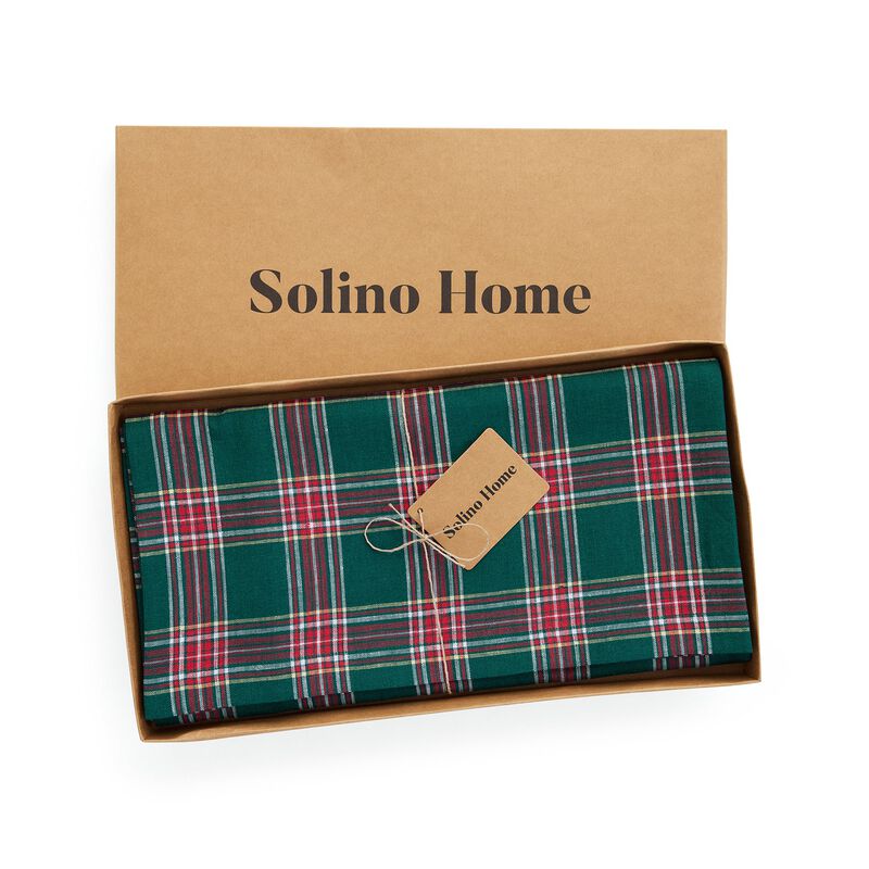 Linen Table Throw - Green Tartan Plaid image number 3