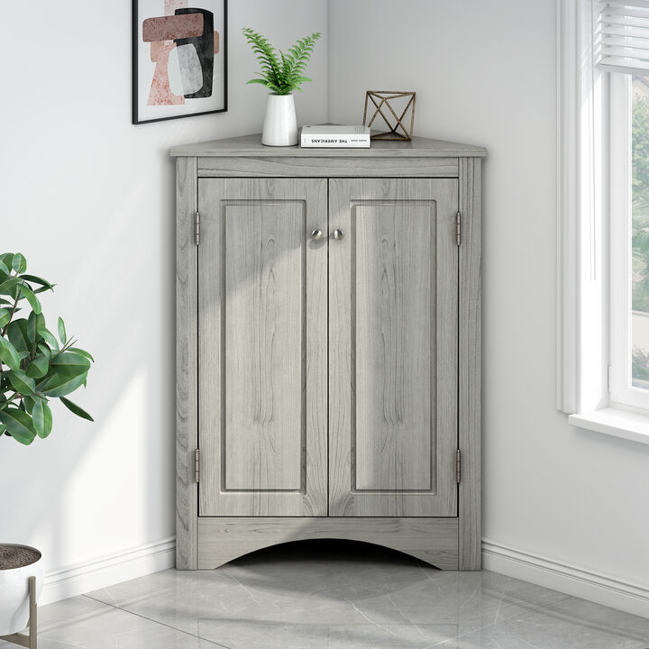 Whisen Triangle Bathroom Storage Cabinet Corner Cabinet with Adjustable Shelves