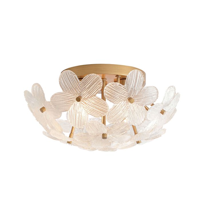 Estrella Modern 3-Light 16" Brushed Brass Clear Glass Flower Flush Mount