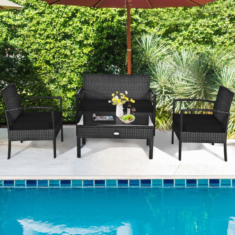 Hivvago 4 Pieces Patio Rattan Cushioned Furniture Set