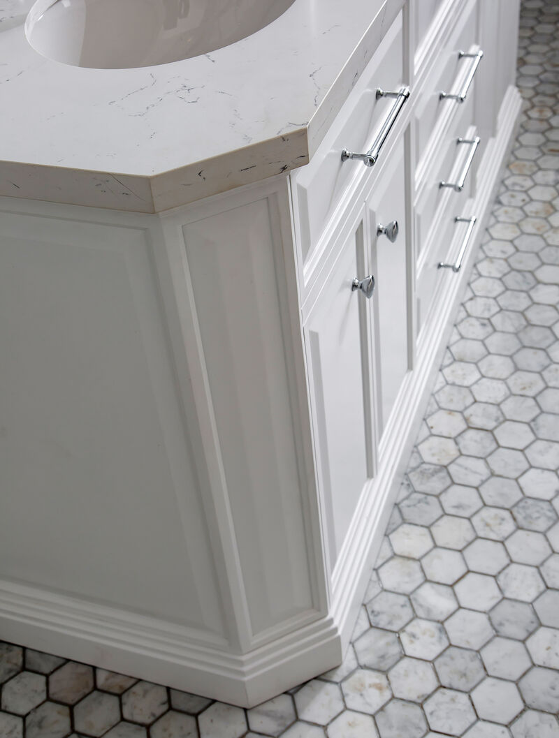 Palace 72 In. Double Sink Carrara Quartz Countertop Bath Vanity in Pure White with Chrome Hardware