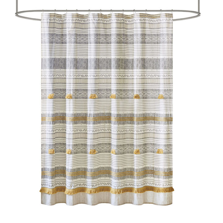 Gracie Mills Belinda Striped Cotton Shower Curtain with Tassel