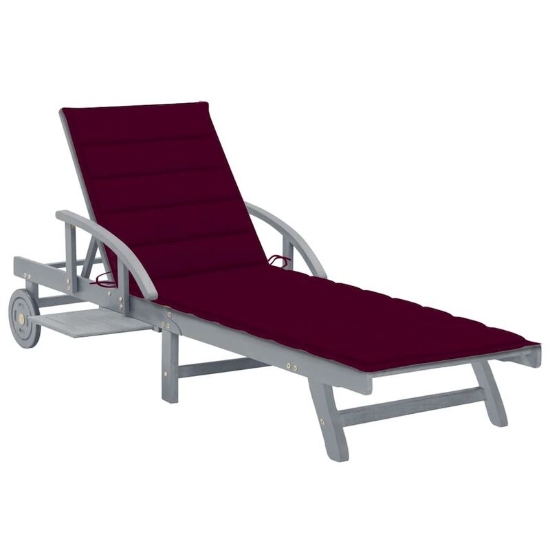 Sunlounger Grey Solid Acacia wood Standard Adjustable Armrests