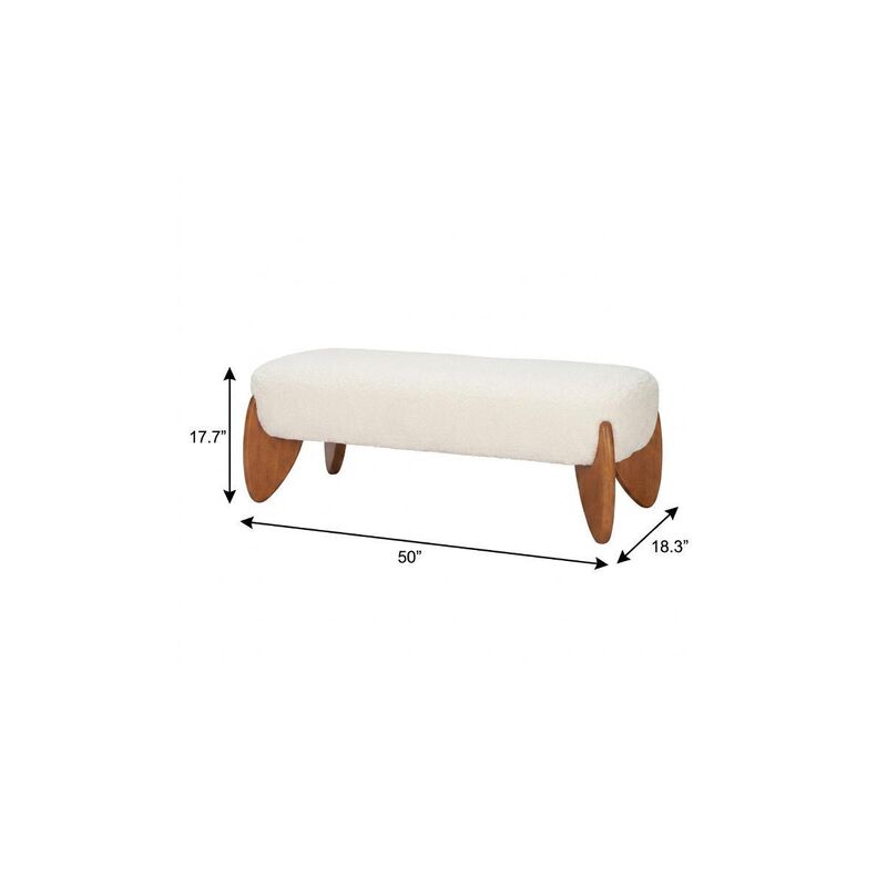 HomeRoots 50" Ivory and Brown Boucle and Solid Wood Upholstered Bench image number 4