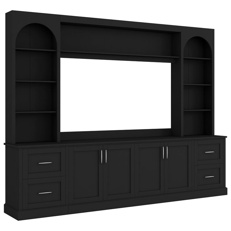 Merax All-in-One TV Stand with Arched Design, 4 Drawers, Adjustable Shelves, Built-in Cable Holes image number 0