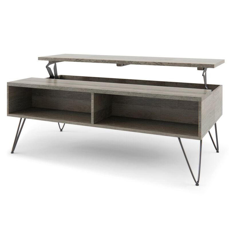 Simpli Home Hunter SOLID MANGO WOOD Lift Top Coffee Table in Grey