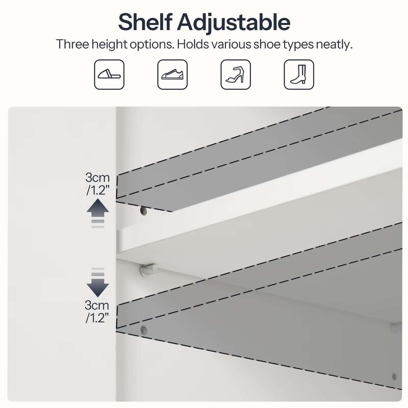 Farmhouse Shoe Storage Cabinet with Hidden Space and Adjustable Shelf-White image number 3