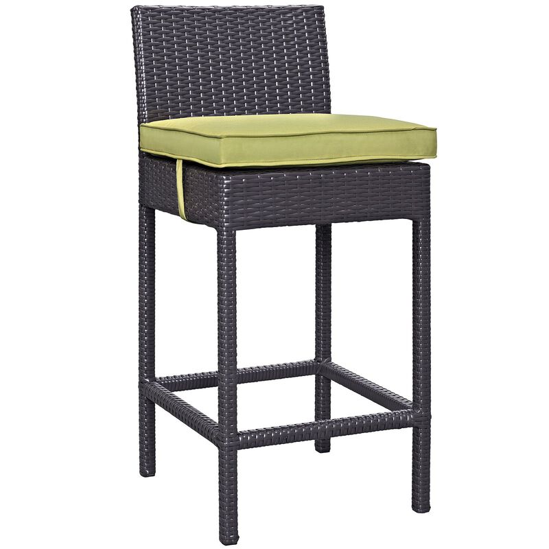 Modway Convene Wicker Rattan Outdoor Patio Bar Stools With Cushions in Espresso Peridot - Set of 4