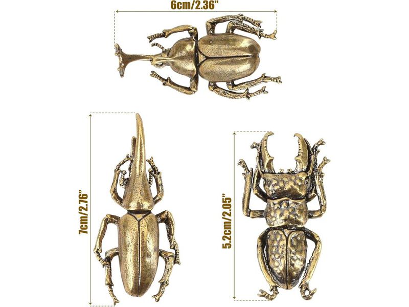 Set of 3 Brass Insect Wall Decor Beetle Figurine Ornament for Living Room image number 2