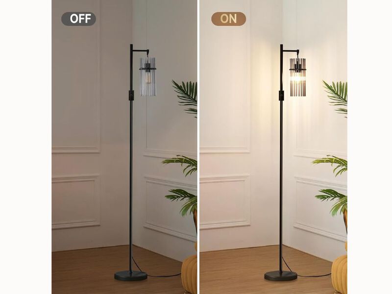 Industrial Floor Lamp – 66" Tall, Glass Shade, Dimmable LED, Rotary Switch