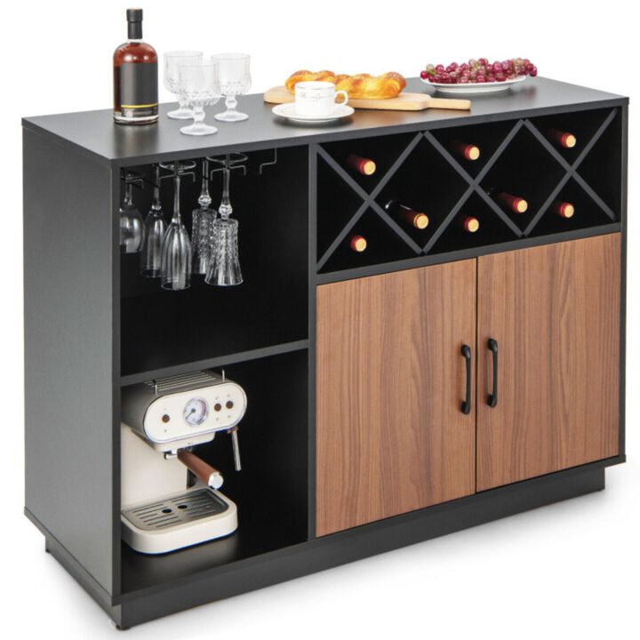 Hivvago Industrial Sideboard Cabinet with Removable Wine Rack and Glass Holder