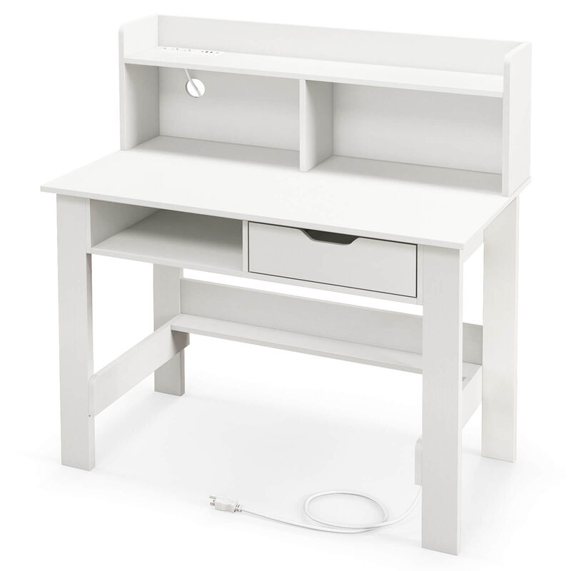 Costway Computer Desk with Power Outlets and USB Ports & Type-C Hutch Open Shelf Drawer