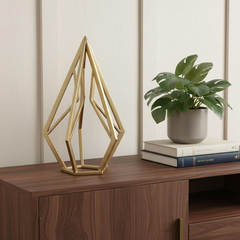 HomeRoots 10" Gold Metal Open Geometric Tabletop Sculpture image number 1