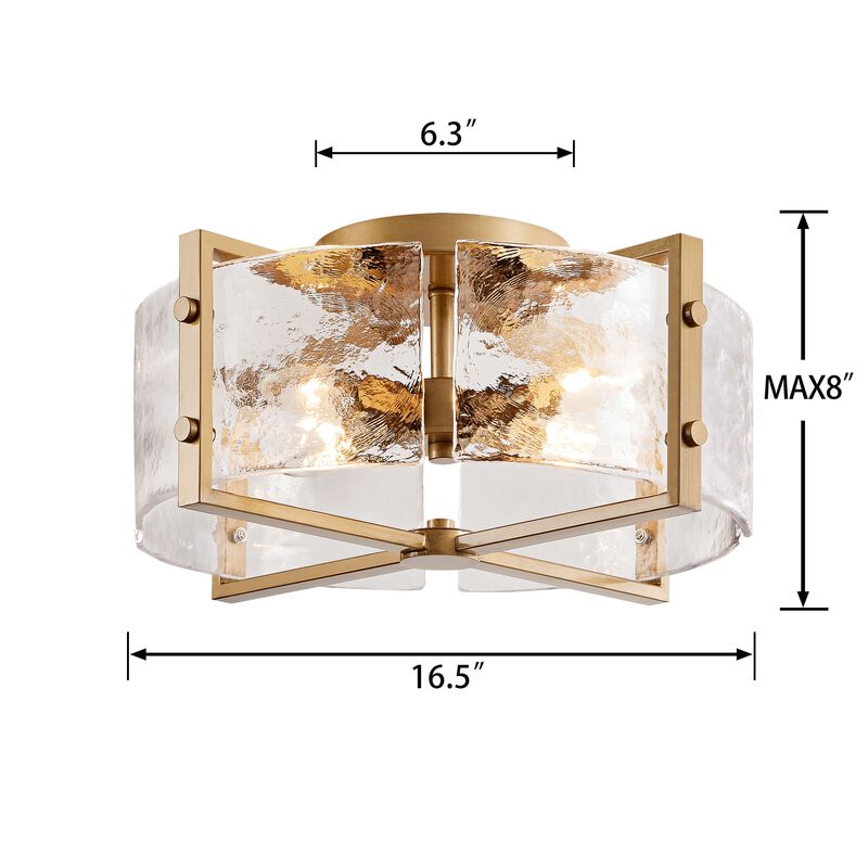 Lark 4-Light Metal Frame Textured Glass Panels Flush Mount image number 7