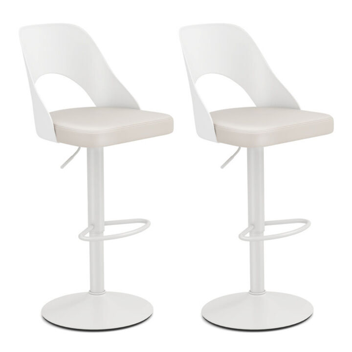 Set of 2 PU Leather Bar Stools with Wide Seat and Built-In Footrest